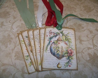 Christmas Tags Handmade Vintage Style Christmas Decoration Journaling Cards Set of 6