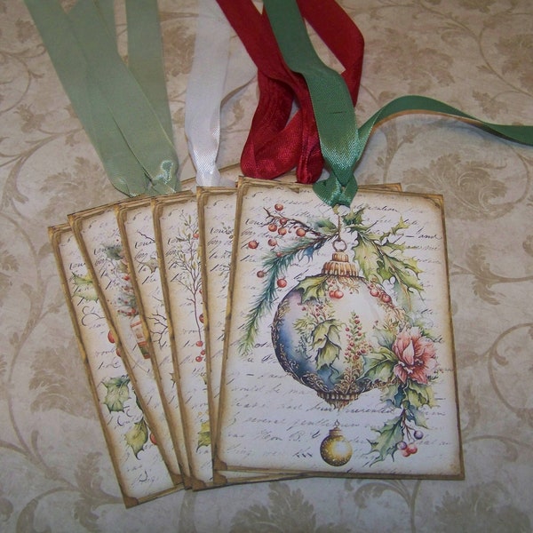 Christmas Tags Handmade Vintage Style Christmas Decoration Journaling Cards Set of 6
