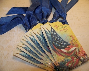 4th of July Tags Memorial Day Tags Patriotic Tags Red White and Blue American Flag Tags Junk Journal Supplies Journaling cards Set of 6 or 9