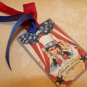 4th of July Tags Patriotic Americana Vintage Style Journaling Cards Junk Journal Supplies Set of 6 or 9