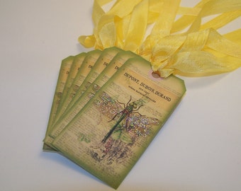 Dragonfly Tags Summer Tags Favors Vintage Style Set of 6 or 9