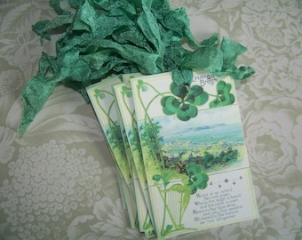 St. Patrick's Day Tags Decoration Handmade Vintage Style Erin go Bragh Set of 6 or 9 New 2020