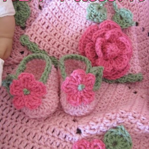 PDF Crochet Pattern- Ring Around the Rosie Baby Blanket, Hat and Slippers