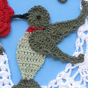 Patrón de crochet PDF Tapete de piña de colibríes y rosas imagen 3