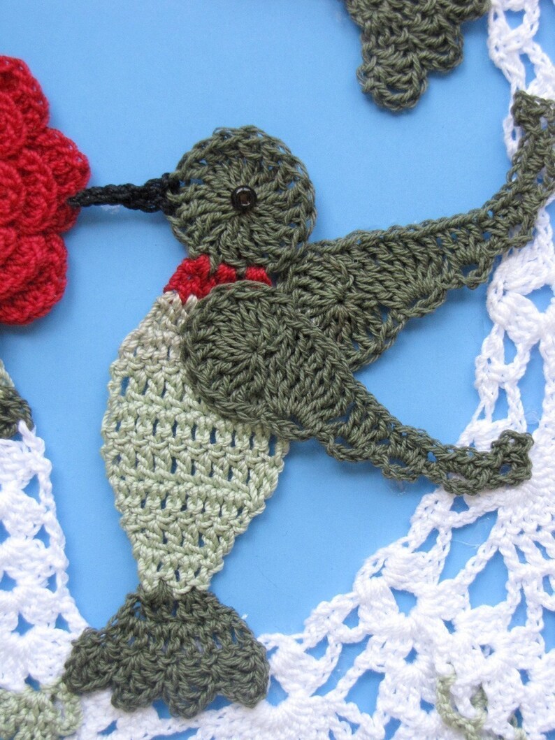 Patrón de crochet PDF Tapete de piña de colibríes y rosas imagen 3