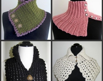 PDF Crochet Pattern- Quick and Easy Crocheted Scarflette Pattern Set (6 different designs)