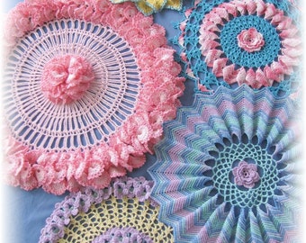 PDF Crochet Pattern- Ripples, Ruffles and Roses Doilies  (5 different designs)