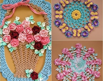 PDF Crochet Pattern- More Vintage Floral Doilies- Five Different Designs