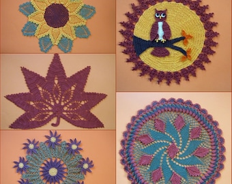 PDF Crochet Pattern- Autumn Lace Doilies (5 different designs)