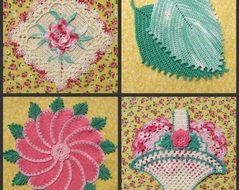Patrón de crochet en PDF: Agarraderas de hilo decorativas (25 diseños diferentes)