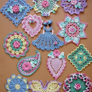 PDF Crochet Pattern- Dainty Little Doilies  (13 different designs)