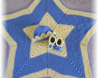 PDF Crochet Pattern- Twinkle, Twinkle Little Star Baby Blanket, Hat and Booties