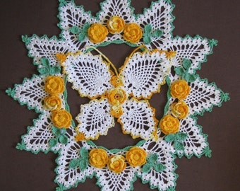 PDF Crochet Pattern Set- Butterflies and Roses Pineapple Doilies (6 different designs)