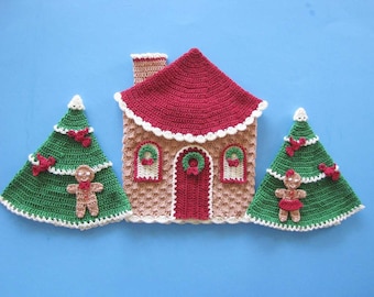 PDF Crochet Pattern- Christmas in Gingerbread Land Decorative Potholders or Wall Art