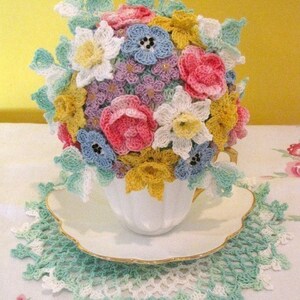 PDF Crochet Pattern- Springtime Tea Cup Bouquet