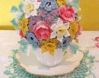 PDF Crochet Pattern- Springtime Tea Cup Bouquet