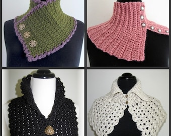 PDF Crochet Pattern Set- Quick and Easy Crocheted Scarflette Pattern Set  (6 different designs)