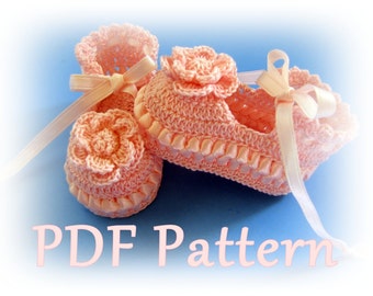 PDF Crochet Pattern- Ribbon & Lace Thread  Baby Booties (3 Different Styles)