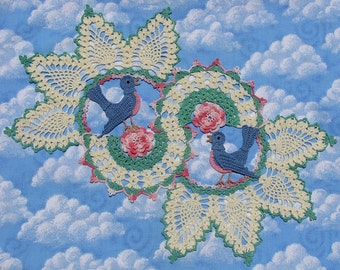 PDF Crochet Pattern- Blue Birds of Happiness Doily