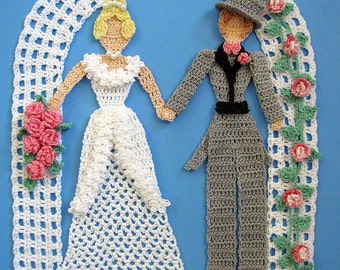 PDF Crochet Pattern -Happily Ever After Doily  (Wedding Bride Groom Doily)