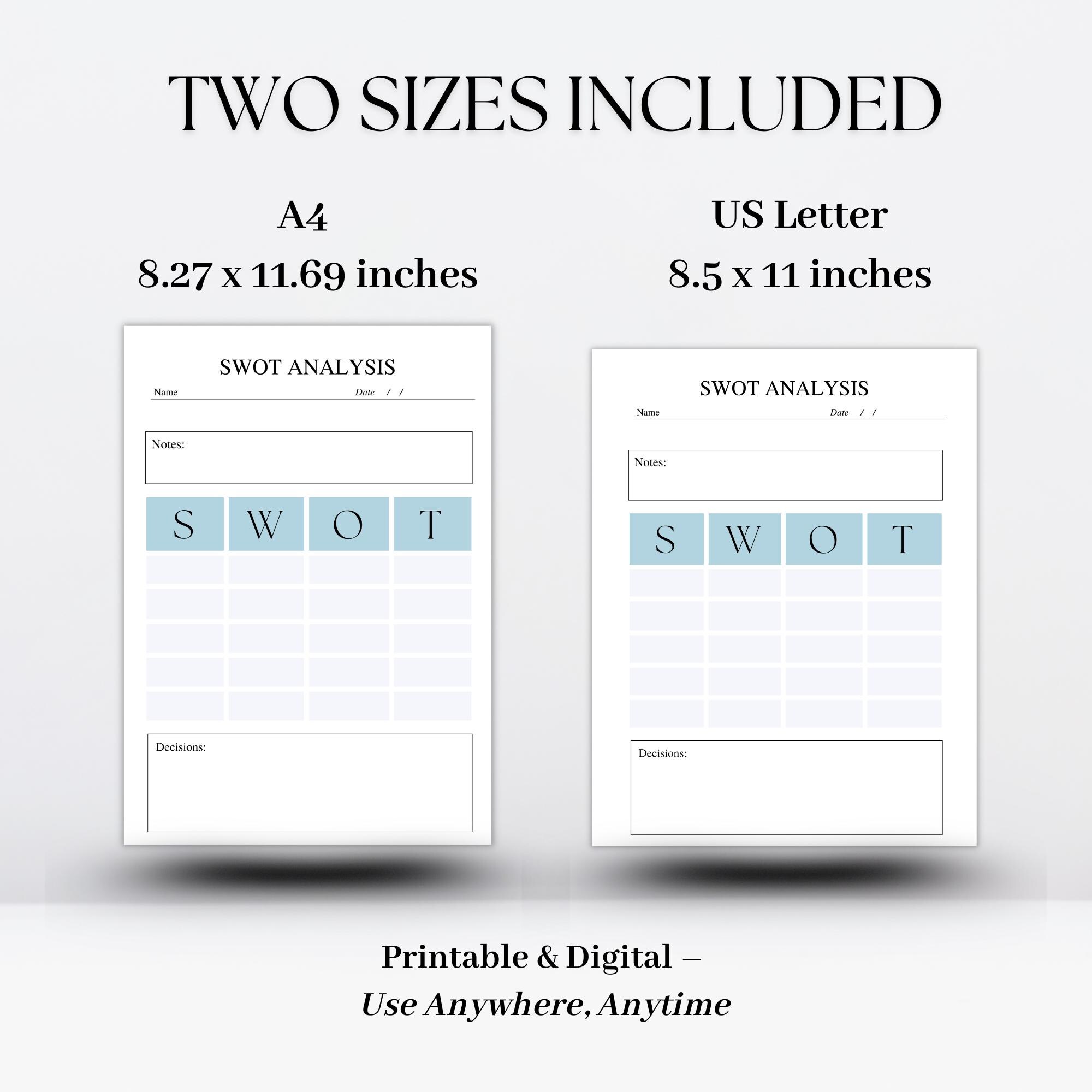 Printable SWOT Analysis Tool | A4 | US Letter | Digital PDF for ...