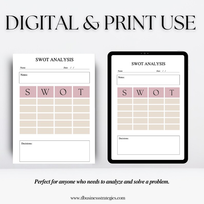 Printable SWOT Analysis Tool | A4 | US Letter | Digital PDF for ...