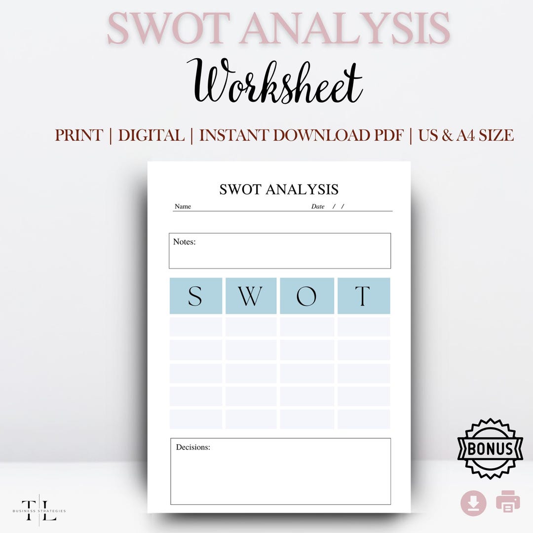 Printable SWOT Analysis Tool | A4 | US Letter | Digital PDF for ...