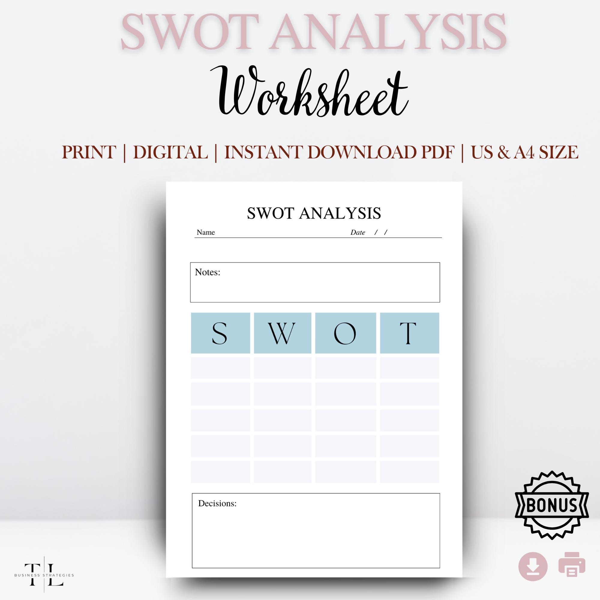 Printable SWOT Analysis Tool | A4 | US Letter | Digital PDF for ...