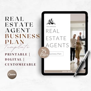 Makler Business Plan Vorlage | Druckbare Digitale Arbeitsmappe für Makler | Kleine Unternehmen Leinwand Vorlage | Bearbeitbarer PDF-Planer