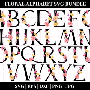 Alfabeto floral, alfabeto floral SVG, alfabeto floral PNG, png floral de acuarela, clipart floral de acuarela, monograma de letra floral