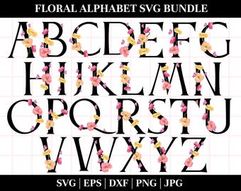 Alfabeto floreale SVG: lettere di fiori acquerellati (download digitale)