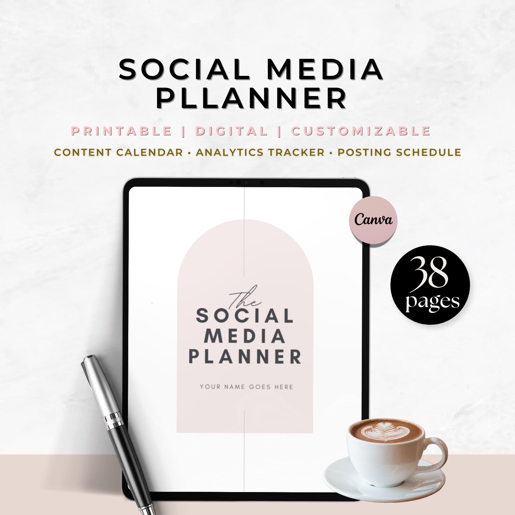 Canva Social Media Planner Template: Content Creator Marketing (Digital Download)