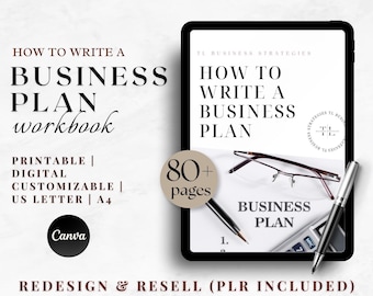 Business Plan Canva Template: PLR Workbook for Entrepreneurs (Digital Download