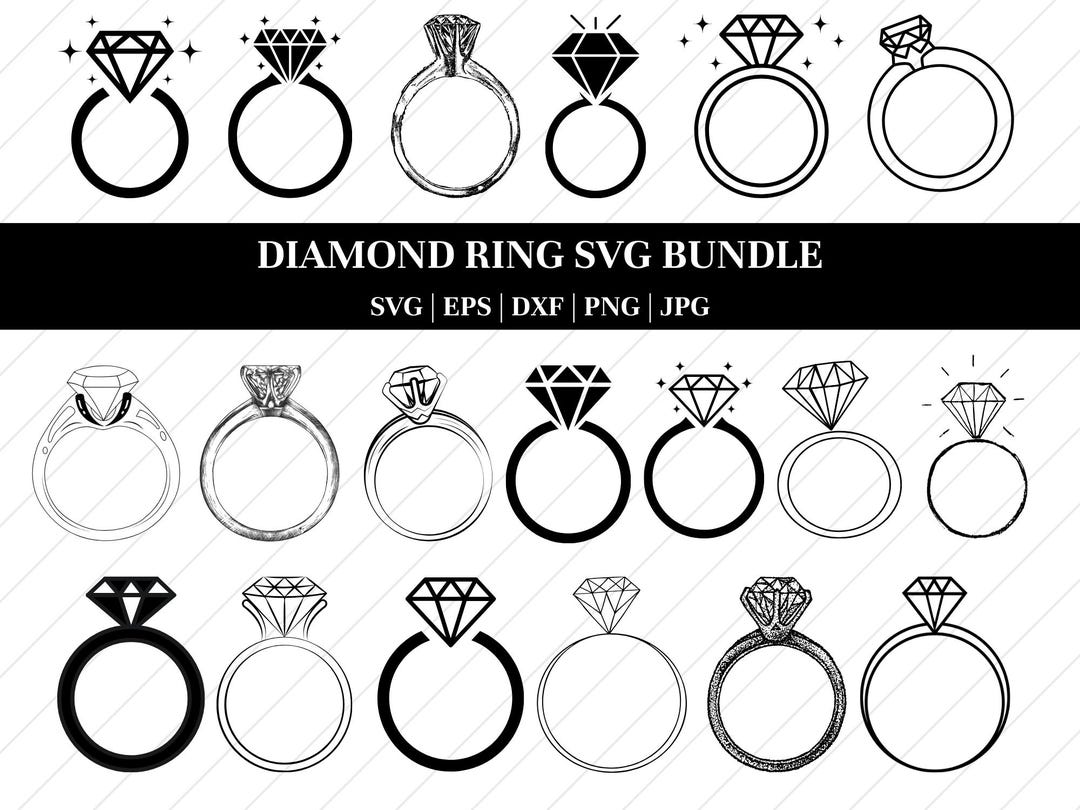 Diamond Ring SVG Bundle: Wedding & Engagement Ring Clipart (digital ...