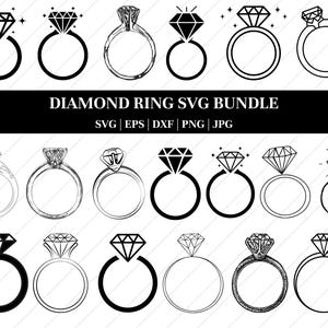 Paquete SVG de anillo de boda, clipart de anillo de boda, archivos de corte SVG de anillo de boda para Cricut, Svg de anillo de diamante, Svg de anillo de compromiso, anillo Png