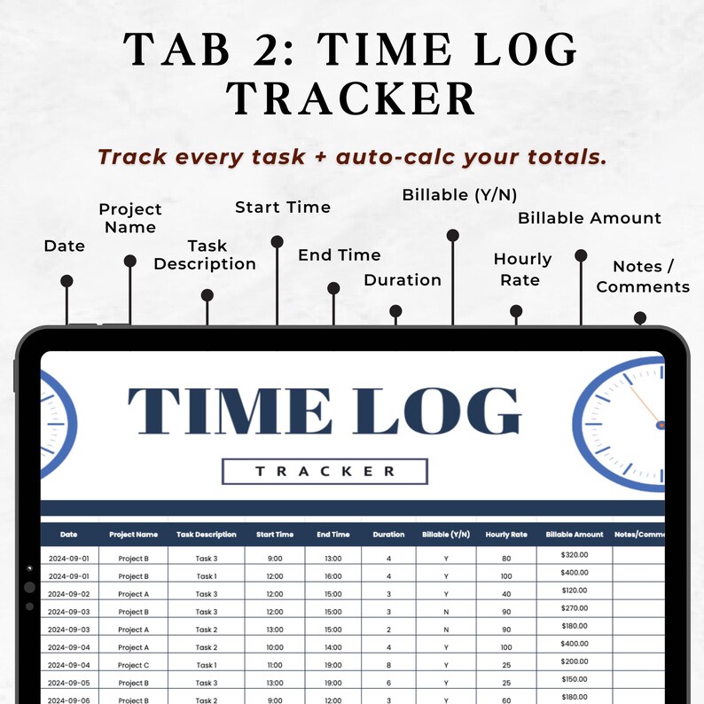 Freelance Time Tracker Spreadsheet | Google Sheets Timesheet + Billable ...