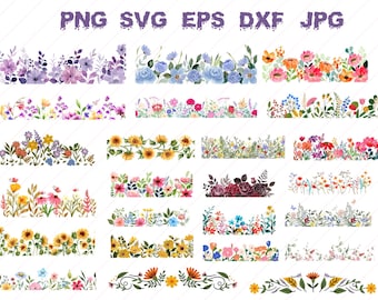Floral Border SVG: Wildflower Clipart, Seamless Flower Frame (Digital Download)