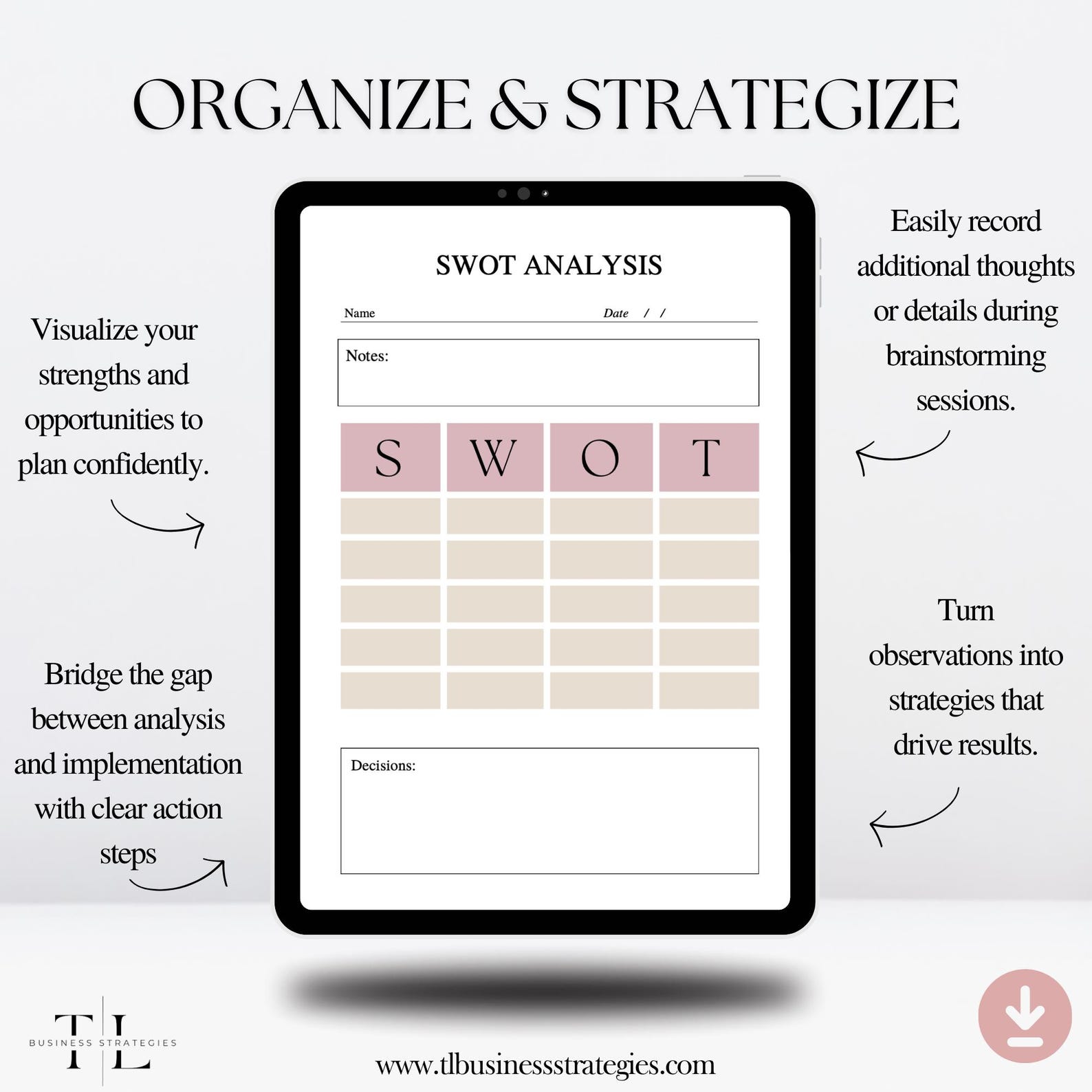 Printable SWOT Analysis Tool | A4 | US Letter | Digital PDF for ...