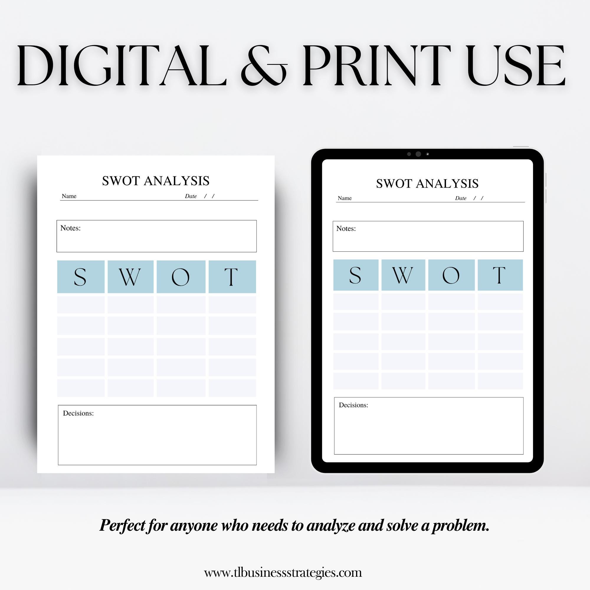 Printable SWOT Analysis Tool | A4 | US Letter | Digital PDF for ...