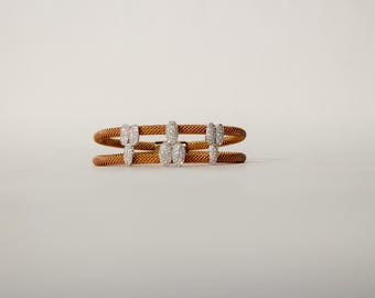 German Cut Crystal Cuff Bracelet: 925 Silver, Made in Italy