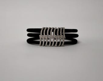 Crystal Cuff Bracelet: Black Mesh, German Cut Crystals, Handmade in Italy