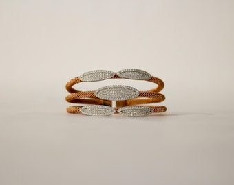 German Cut Crystal Cuff Bracelet: 925 Silver, Made in Italy
