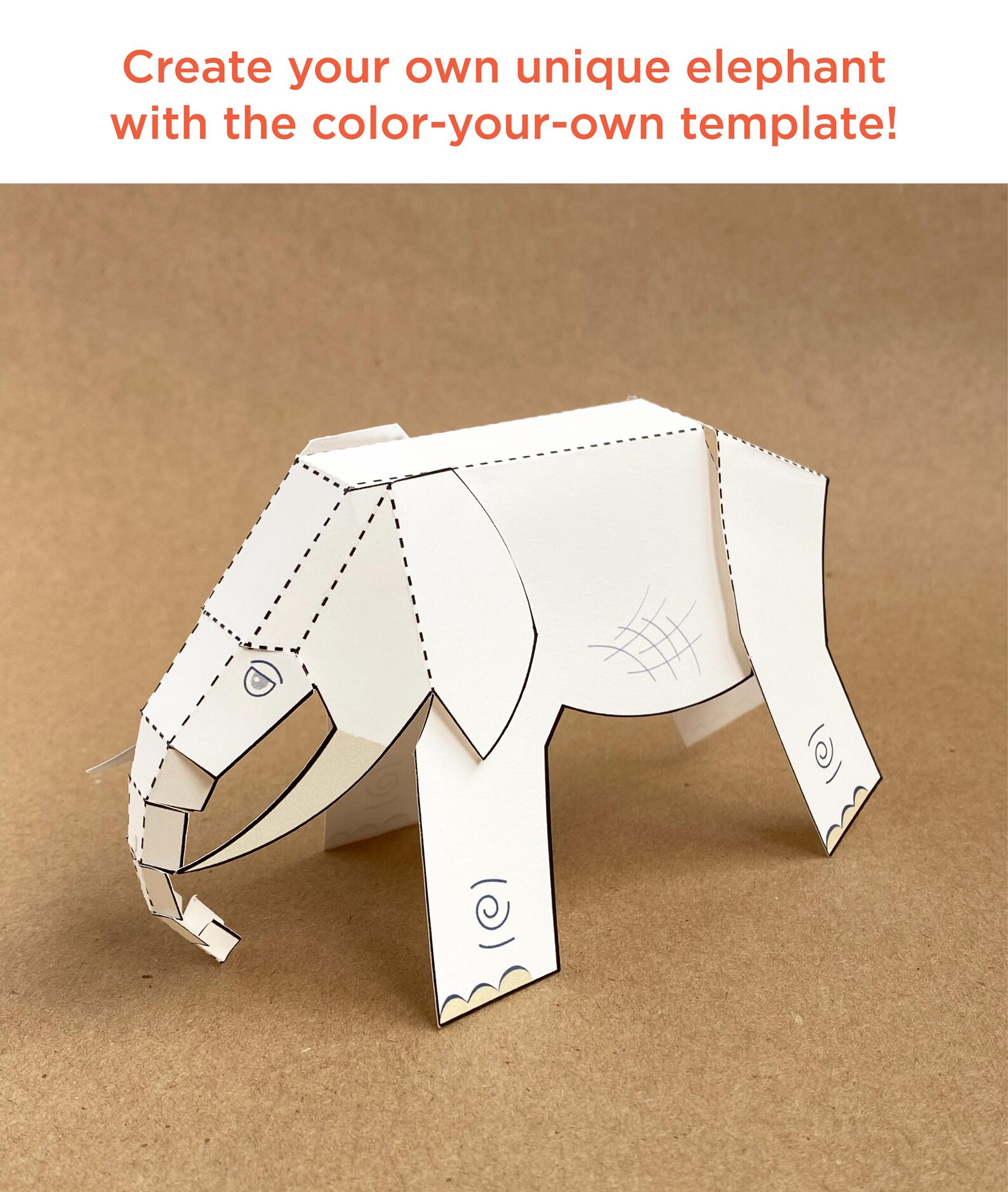 Elephant Paper Model Layout DIY 3D Elephant Papercraft Templates Printable Model Customizable ...