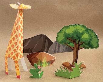 DIY Papier Giraffe Vorlage | 3D Giraffe Papercraft Vorlagen | Druckbares Modell | Kinderaktivität