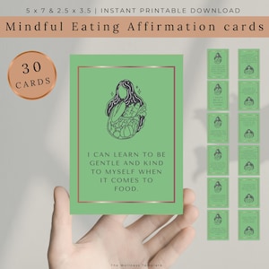 Cartes d'affirmation de l'alimentation en pleine conscience imprimables, affirmations quotidiennes de l'alimentation intuitives, soins personnels, cartes de bien-être et de perte de poids, téléchargement immédiat