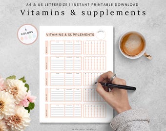 Vitamin Tracker PRINTABLE, Daily vitamin checklist, Health Tracker, Medication log organizer, Supplement tracking sheet, Vitamin Log PDF