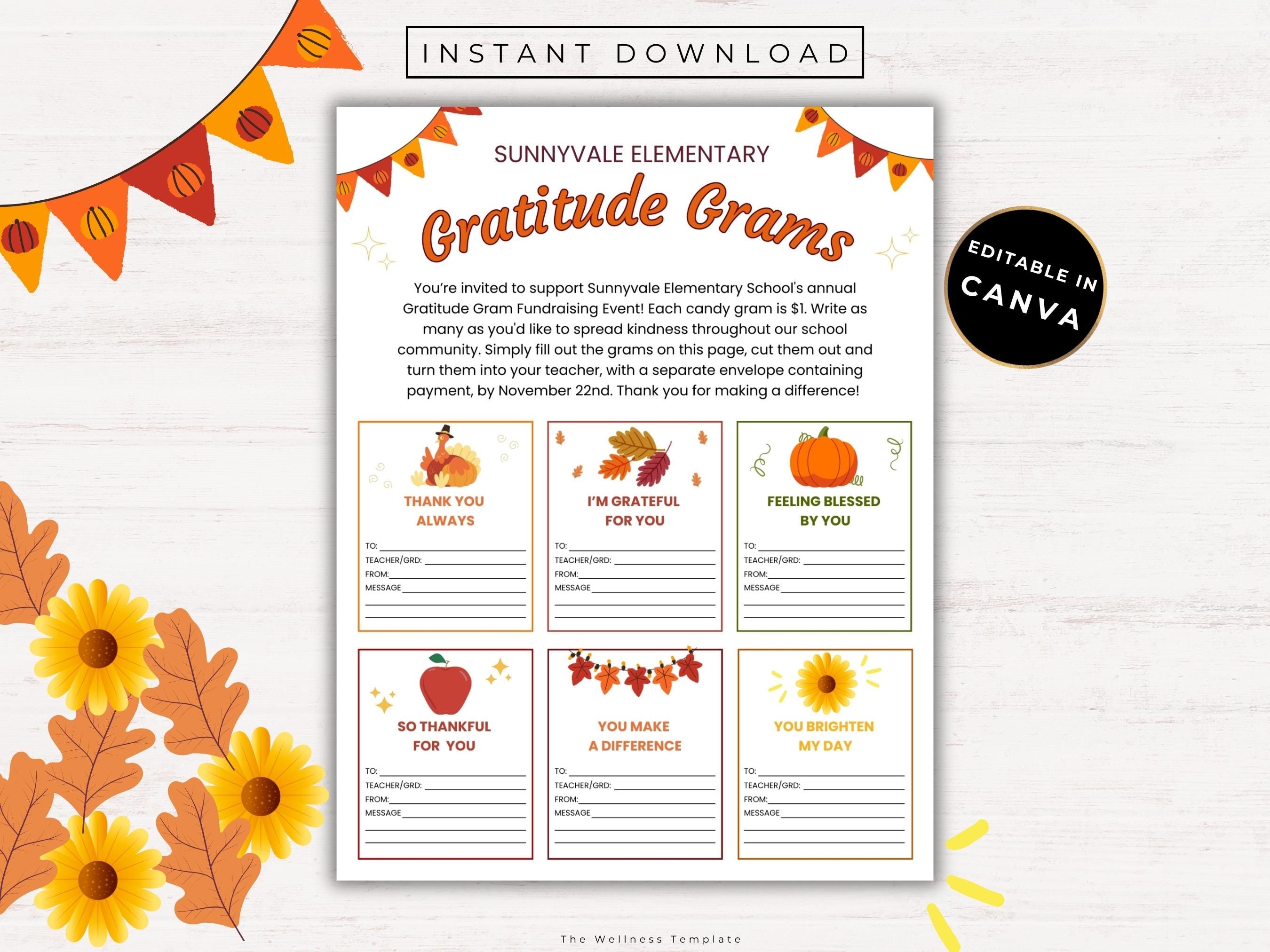 Gratitude Grams Editable Canva Template Gratitude Gram Thanksgiving