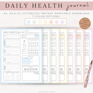 Daily Health journal Printable, Daily Food journal, Calorie Tracker, Weekly Planner, Medication & Vitamins Tracker, fitness tracker, PDF