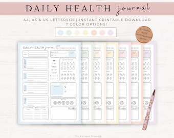 Daily Health journal Printable, Daily Food journal, Calorie Tracker, Weekly Planner, Medication & Vitamins Tracker, fitness tracker, PDF