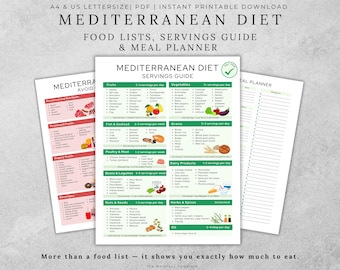 Lista de alimentos de la dieta mediterránea imprimible, lista de la compra en PDF, guía de alimentación mediterránea, alimentación sana, salud cerebral, tabla de alimentos antiinflamatorios